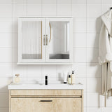 2-Tier Bathroom Wall-Mounted Mirror Storage Cabinet with Handles-White