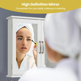 2-Tier Bathroom Wall-Mounted Mirror Storage Cabinet with Handles-White