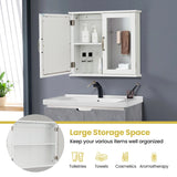 2-Tier Bathroom Wall-Mounted Mirror Storage Cabinet with Handles-White