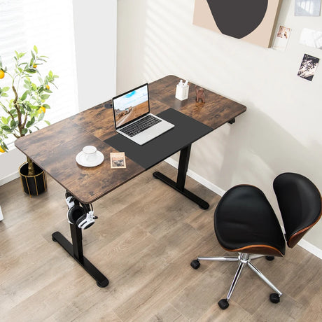 Height Adjustable Home Office Computer Desk with Headphone Hook-Brown