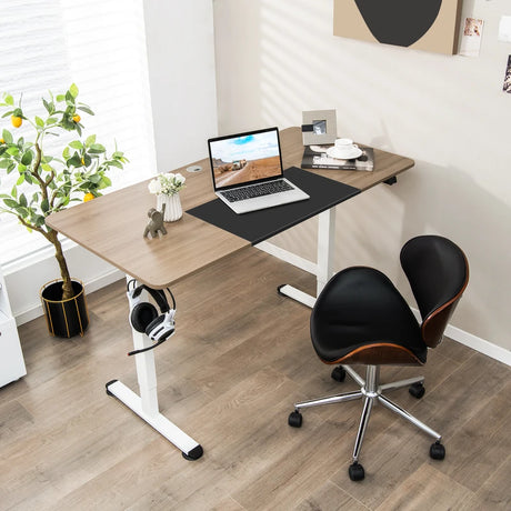 Height Adjustable Home Office Computer Desk with Headphone Hook-Natural