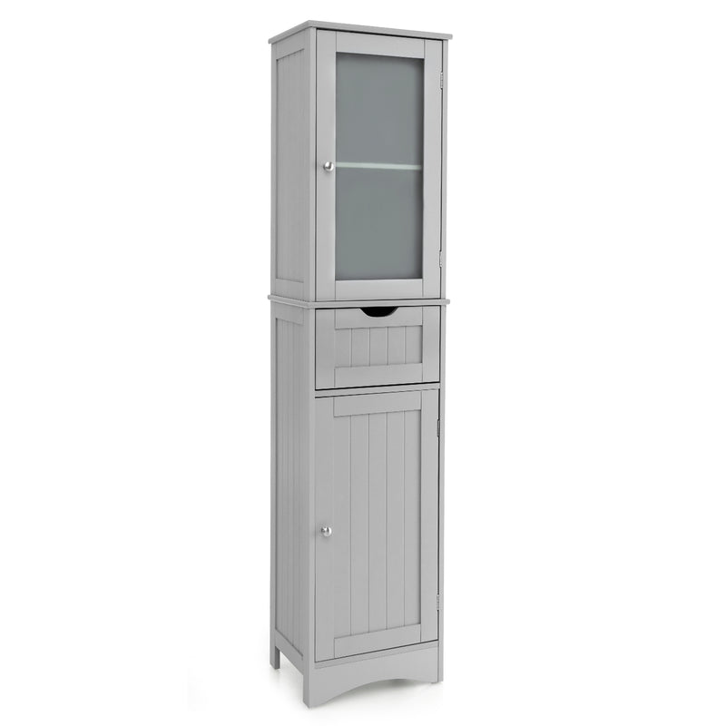 Tall Floor Storage Cabinet with 2 Doors and 1 Drawer for Bathroom-Gray
