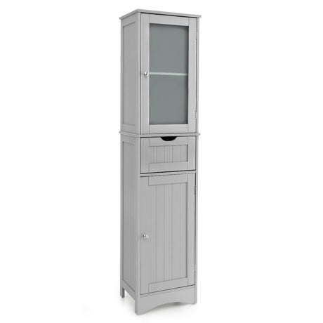 Tall Floor Storage Cabinet with 2 Doors and 1 Drawer for Bathroom-Gray