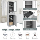 Tall Floor Storage Cabinet with 2 Doors and 1 Drawer for Bathroom-Gray