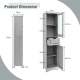 Tall Floor Storage Cabinet with 2 Doors and 1 Drawer for Bathroom-Gray