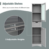 Tall Floor Storage Cabinet with 2 Doors and 1 Drawer for Bathroom-Gray
