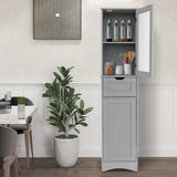 Tall Floor Storage Cabinet with 2 Doors and 1 Drawer for Bathroom-Gray