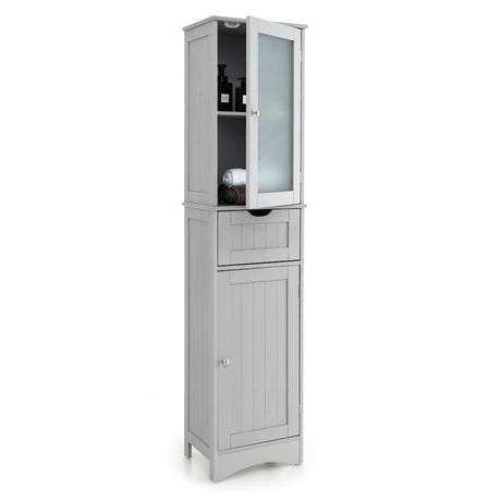 Tall Floor Storage Cabinet with 2 Doors and 1 Drawer for Bathroom-Gray