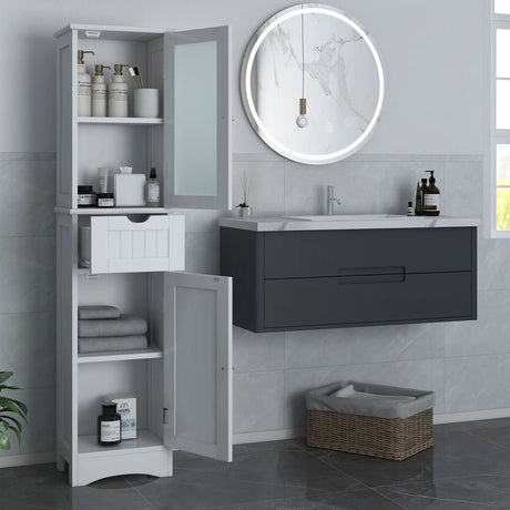 Tall Bathroom Storage Cabinet with 2 Doors & 1 Drawer