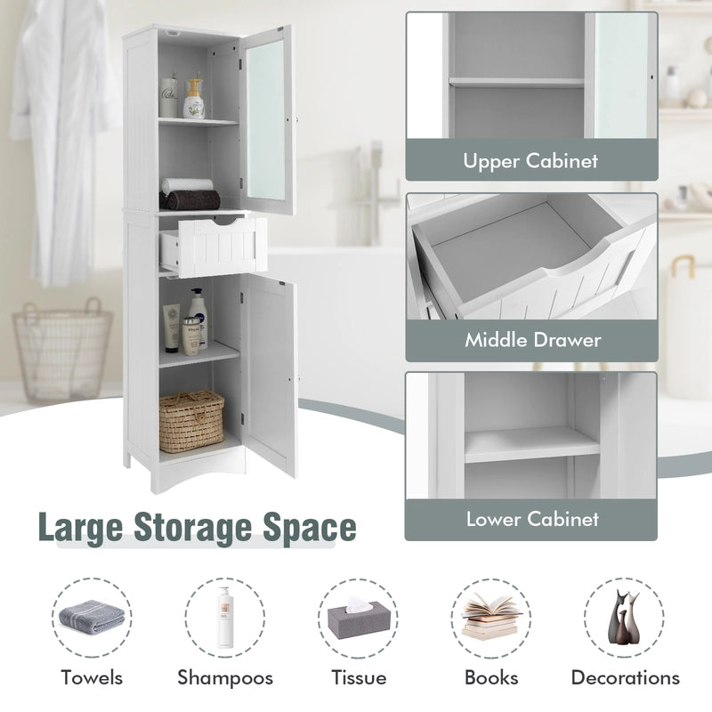 Tall Bathroom Storage Cabinet with 2 Doors & 1 Drawer