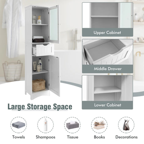Tall Bathroom Storage Cabinet with 2 Doors & 1 Drawer