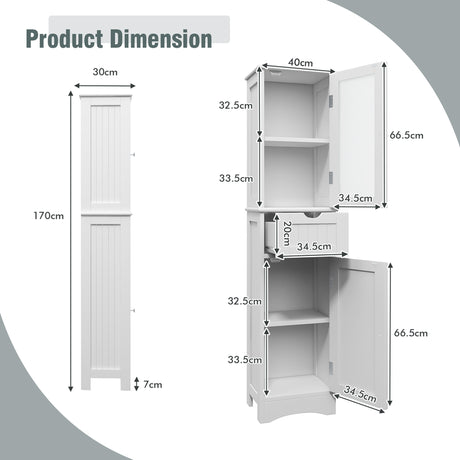Tall Bathroom Storage Cabinet with 2 Doors & 1 Drawer