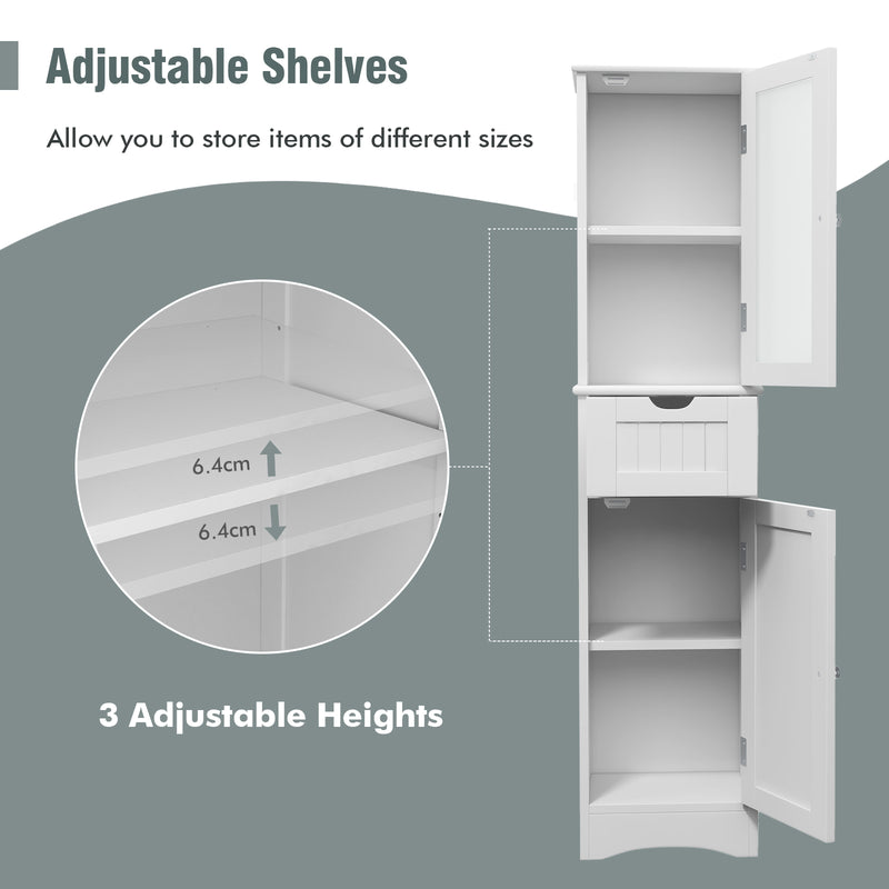 Tall Bathroom Storage Cabinet with 2 Doors & 1 Drawer