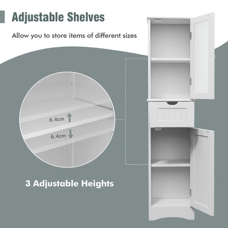 Tall Bathroom Storage Cabinet with 2 Doors & 1 Drawer