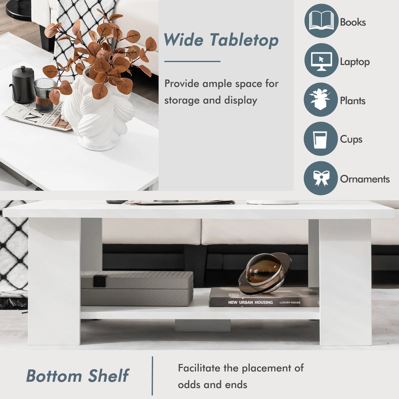 Modern Coffee Table with Storage Shelf for Living Room