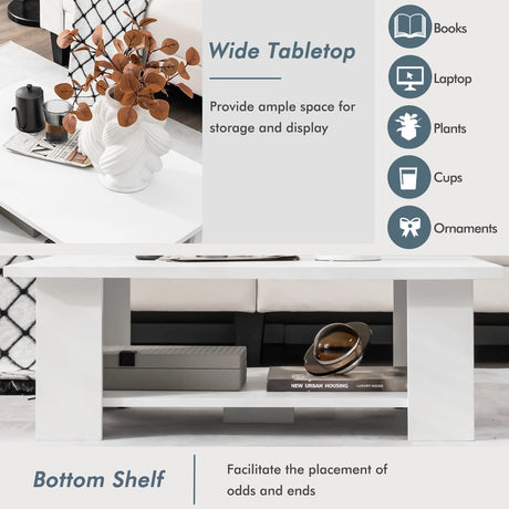 Modern Coffee Table with Storage Shelf for Living Room