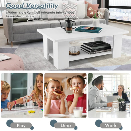 Modern Coffee Table with Storage Shelf for Living Room
