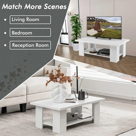 Modern Coffee Table with Storage Shelf for Living Room