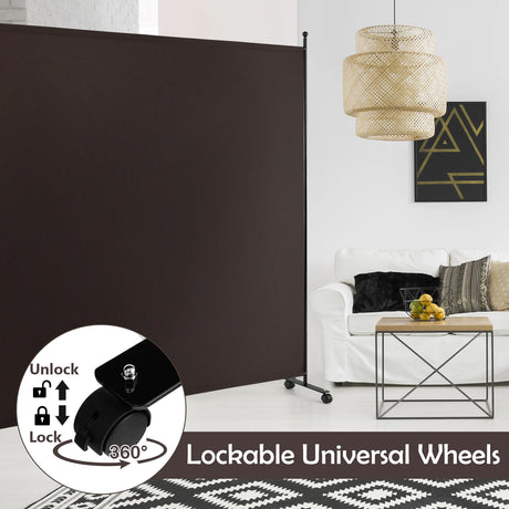 6 Feet Single Panel Rolling Room Divider with Smooth Wheels-Brown