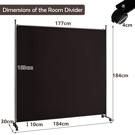 6 Feet Single Panel Rolling Room Divider with Smooth Wheels-Brown