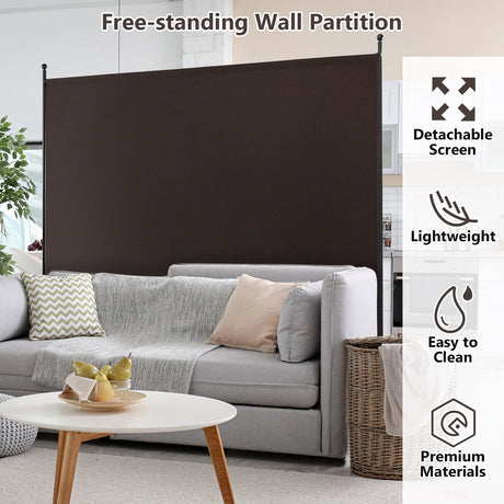 6 Feet Single Panel Rolling Room Divider with Smooth Wheels-Brown
