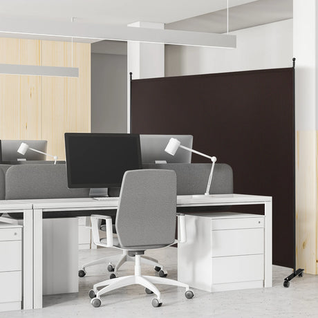 6 Feet Single Panel Rolling Room Divider with Smooth Wheels-Brown