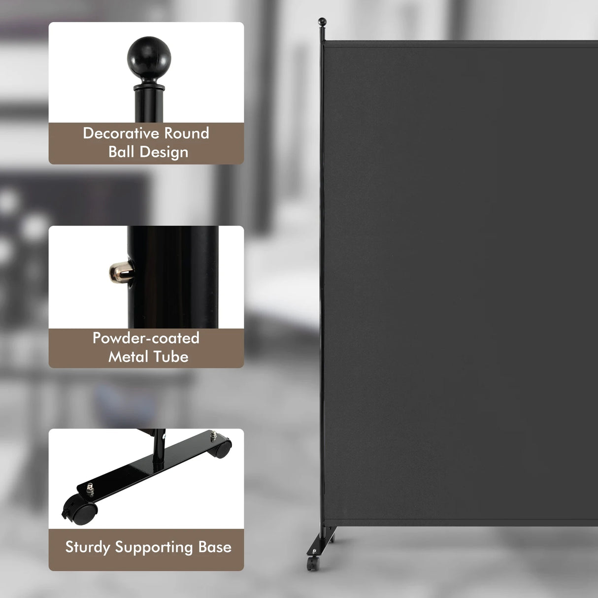 Single Panel Rolling Room Divide rwith Wheels-Grey