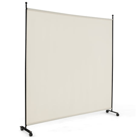 6 Feet Single Panel Rolling Room Divider with Smooth Wheels-White