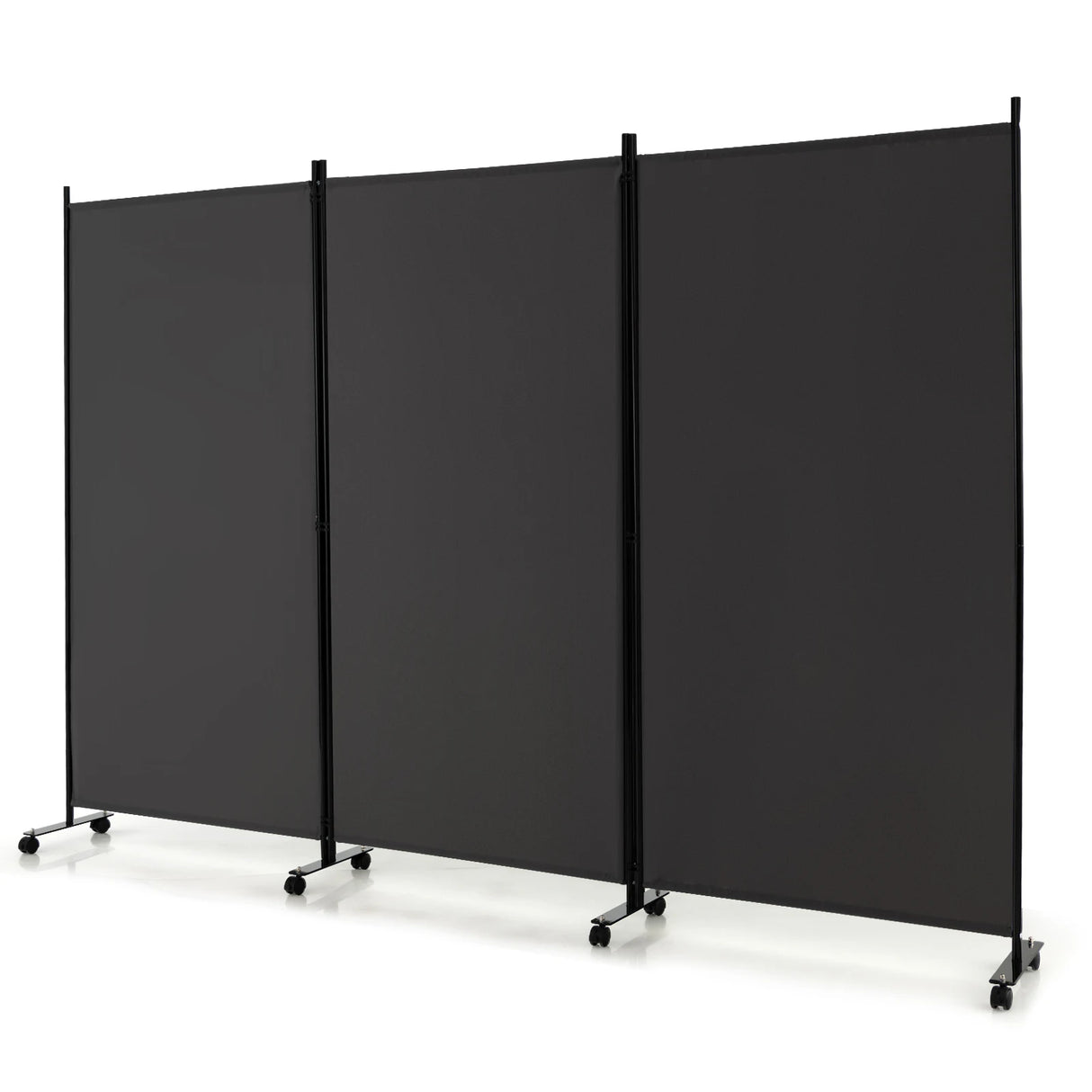 3 Panel Folding Room Divider with Lockable Wheels-Gray