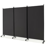 3 Panel Folding Room Divider with Lockable Wheels-Gray