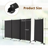 3 Panel Folding Room Divider with Lockable Wheels-Gray