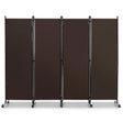 4-Panel Folding Room Divider 6 Feet Rolling Privacy Screen with Lockable Wheels-Brown
