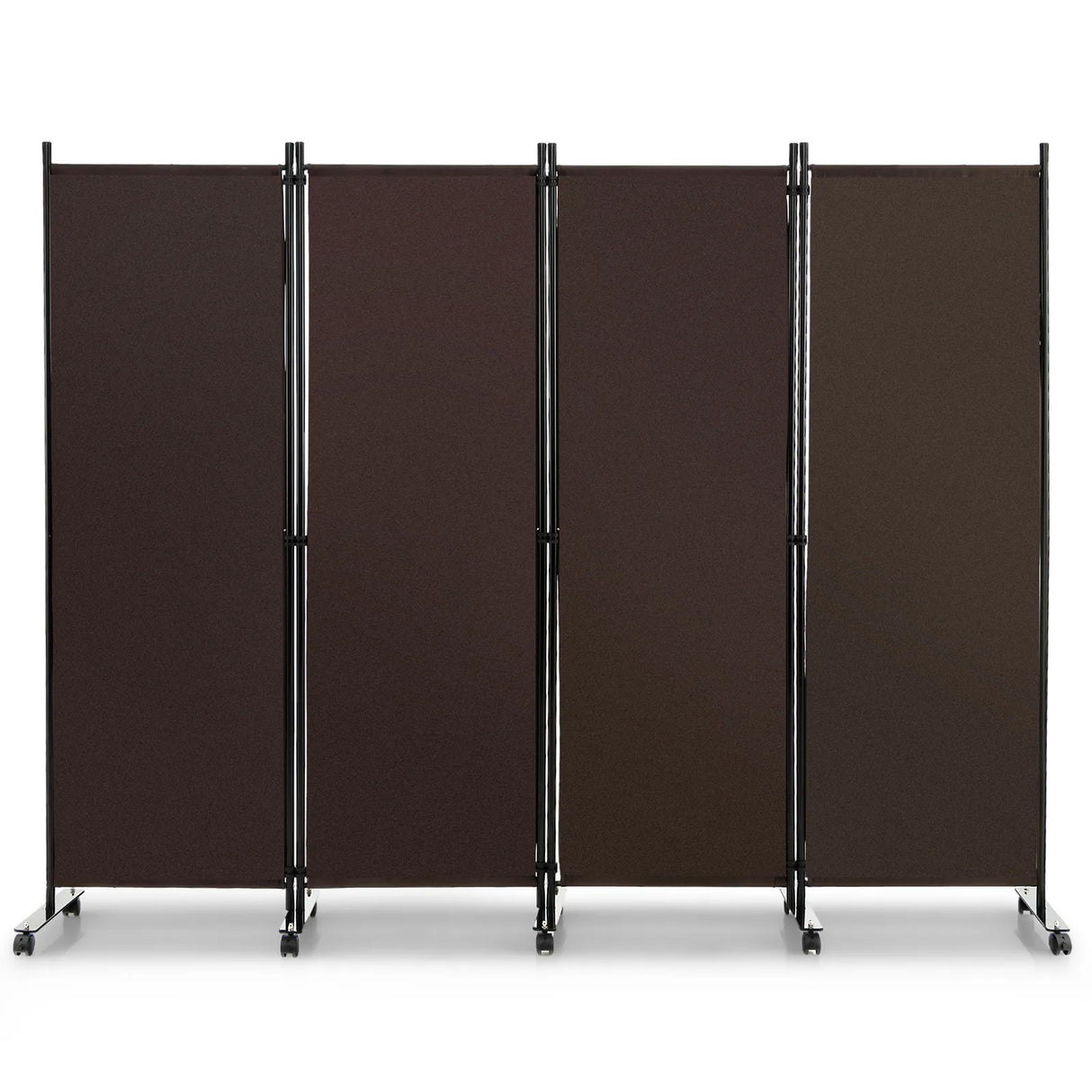 4-Panel Folding Room Divider 6 Feet Rolling Privacy Screen with Lockable Wheels-Brown