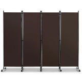 4-Panel Folding Room Divider 6 Feet Rolling Privacy Screen with Lockable Wheels-Brown