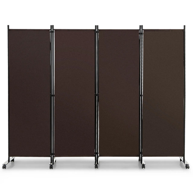4-Panel Folding Room Divider 6 Feet Rolling Privacy Screen with Lockable Wheels-Brown