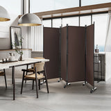 4-Panel Folding Room Divider 6 Feet Rolling Privacy Screen with Lockable Wheels-Brown