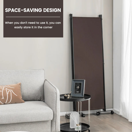 4-Panel Folding Room Divider 6 Feet Rolling Privacy Screen with Lockable Wheels-Brown