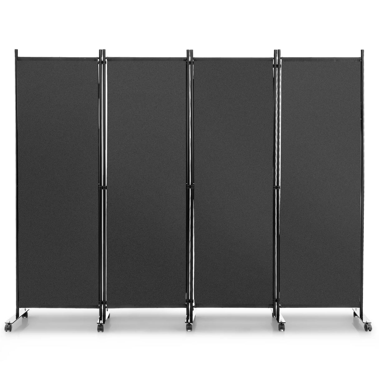 4-Panel Folding Room Divider 6 Feet Rolling Privacy Screen with Lockable Wheels-Gray