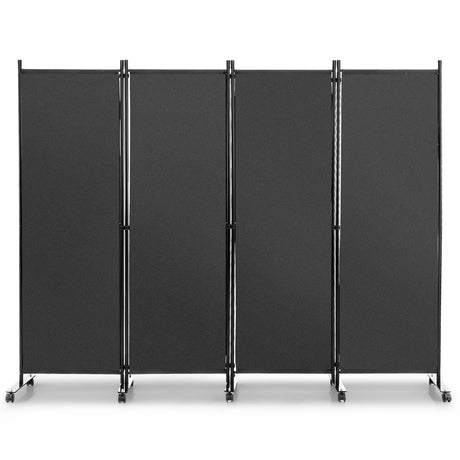 4-Panel Folding Room Divider 6 Feet Rolling Privacy Screen with Lockable Wheels-Gray