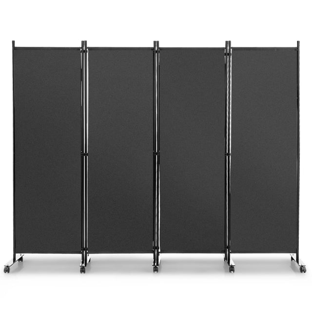4-Panel Folding Room Divider 6 Feet Rolling Privacy Screen with Lockable Wheels-Gray