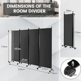 4-Panel Folding Room Divider 6 Feet Rolling Privacy Screen with Lockable Wheels-Gray