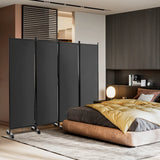 4-Panel Folding Room Divider 6 Feet Rolling Privacy Screen with Lockable Wheels-Gray