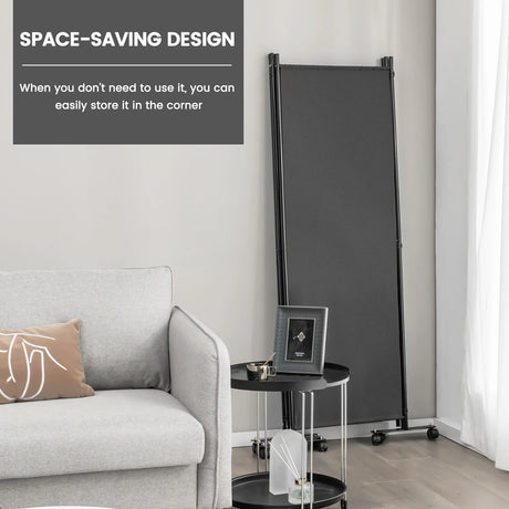 4-Panel Folding Room Divider 6 Feet Rolling Privacy Screen with Lockable Wheels-Gray