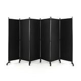 6 Panel 6Ft Tall Rolling Room Divider on Wheels-Black