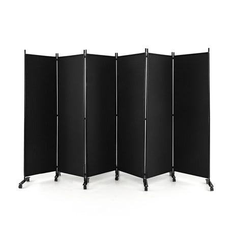 6 Panel 6Ft Tall Rolling Room Divider on Wheels-Black