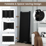 6 Panel 6Ft Tall Rolling Room Divider on Wheels-Black
