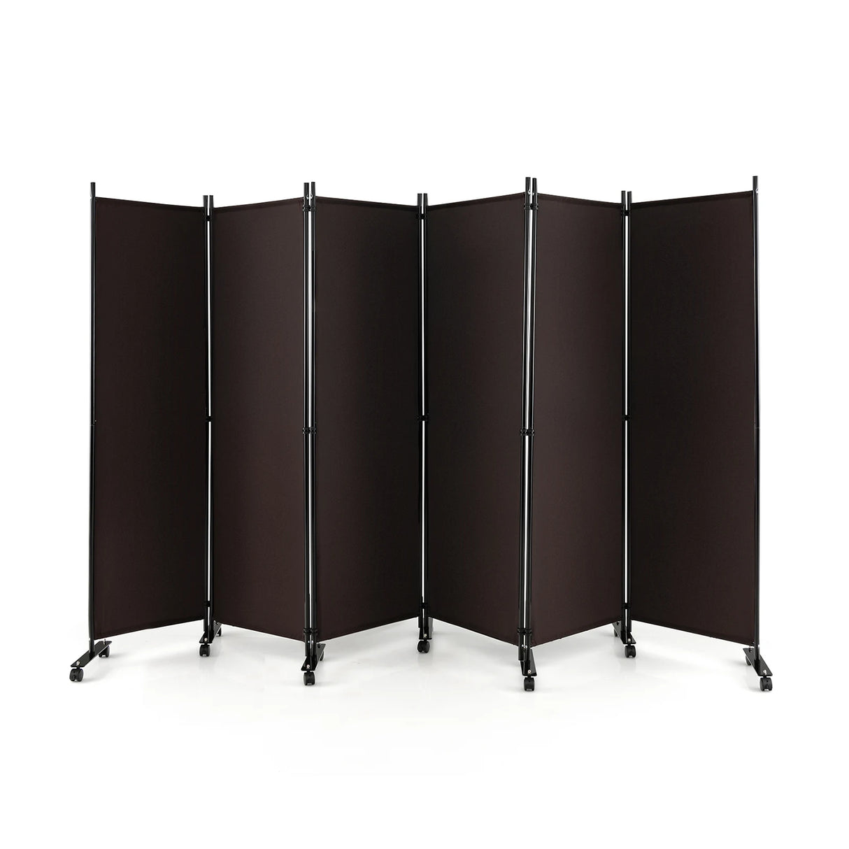 6 Panel 6Ft Tall Rolling Room Divider on Wheels-Brown