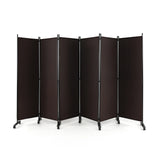 6 Panel 6Ft Tall Rolling Room Divider on Wheels-Brown