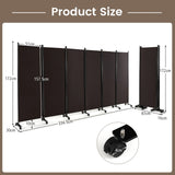 6 Panel 6Ft Tall Rolling Room Divider on Wheels-Brown