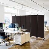 6 Panel 6Ft Tall Rolling Room Divider on Wheels-Brown